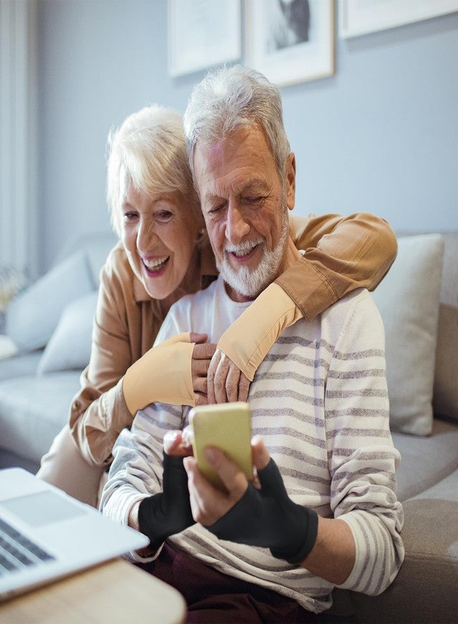 قفازات Chicingyou الواقية الرقيقة للبشرة لكبار السن، 3 أزواج، بدون أصابع، لحماية من الكدمات والخدوش، للرجال والنساء (مقاس متوسط، بيج، أبيض، أسود) - Image 4